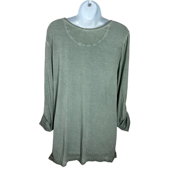 Soft Surroundings Sage Green Blouse Sz Large Silk Trim Roll Tab Sleeves Top - Picture 9 of 10